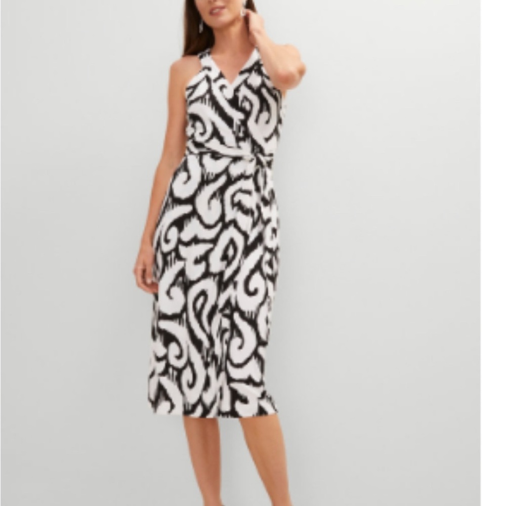 Ann Taylor Black & White Sleeveless Midi Wrap Dress